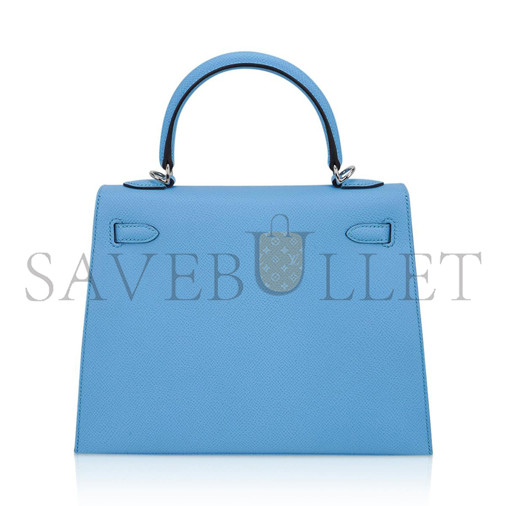 HERMÈS MASTER KELLY SELLIER 25 BAG BLUE CELESTE PALLADIUM EPSOM LEATHER (25*17*7cm) 